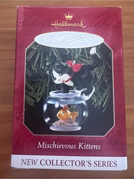 1999 Hallmark Mischievous Kittens Black & White Cat Ornament 1st in series