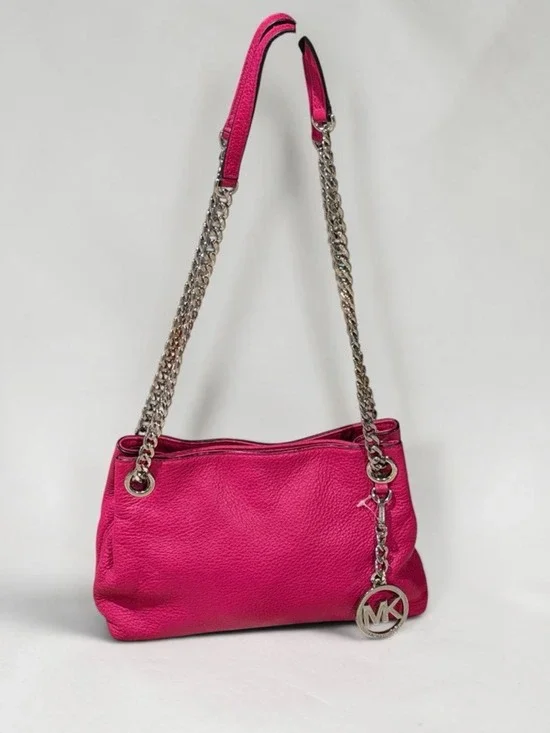 Michael Kors Jet Set Shoulder Bag Fuchsia Pebbled Leather