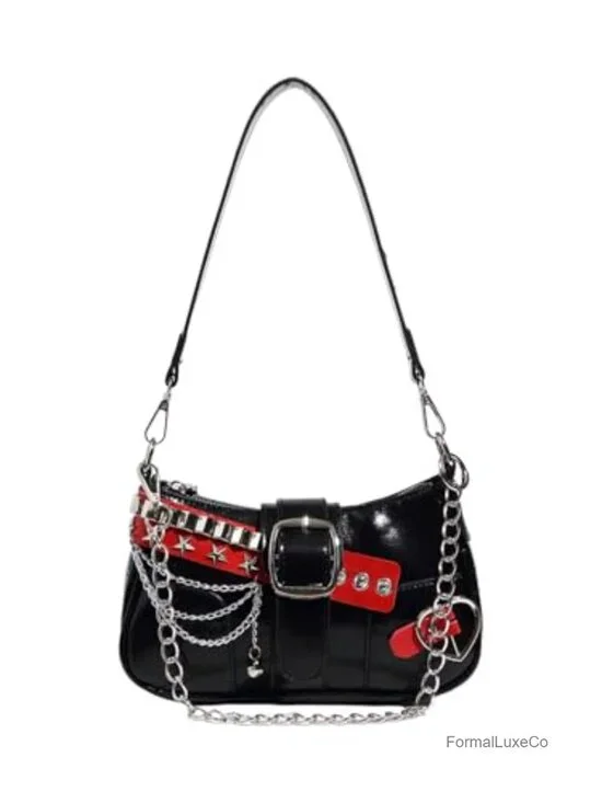 Star Embroidery PU Leather Mini Chain Hobo Handbag Shoulder Purse