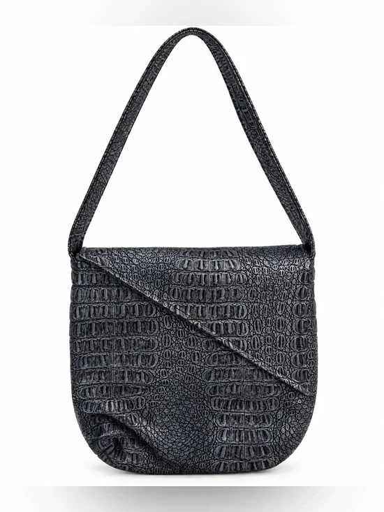 Black Crocodile Embossed Shoulder Bag Handbag