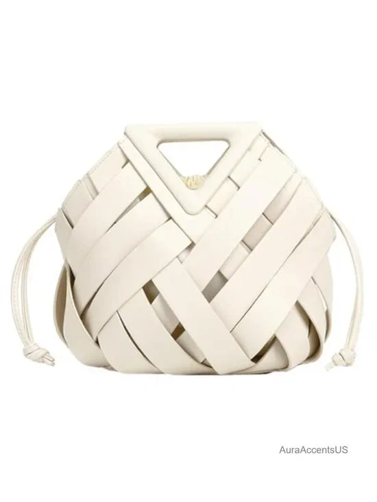 Vegan Leather Woven Clutch Crossbody Shoulder Bag with Top Handle