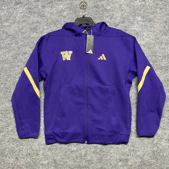 Washington Huskies Jacket Men Medium Purple Gold Adidas ZNE Full Zip Hooded NCAA