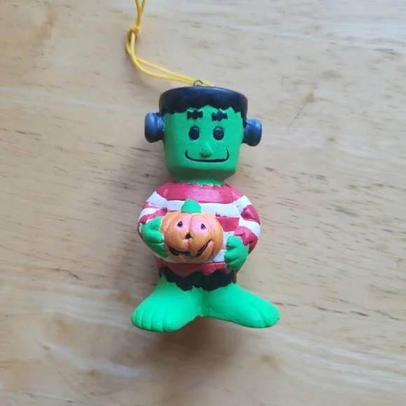 Frankenstein Hand Painted Plaster Halloween Pumpkin Christmas Ornament
