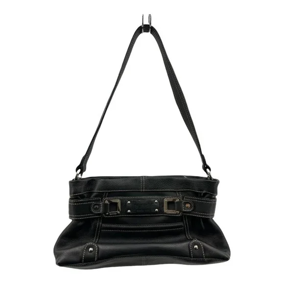 Tignanello Womens Shoulder‎ Bag Black Textured Zipper Pockets Sling M