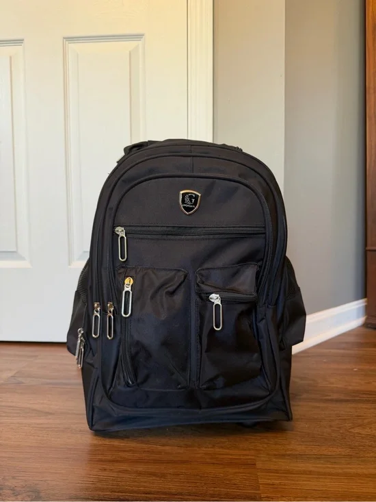 Black Everyday Rolling Travel Backpack with Multiple Pockets