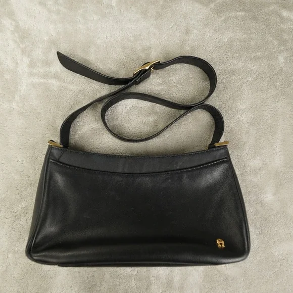 Vintage‎ Entienne Aigner Black Leather Shoulder Bag Double Compartment