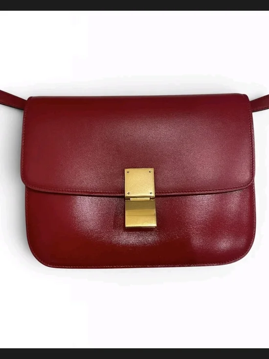 Celine Red Shoulder/crossbody Box Bag with Gold Lock