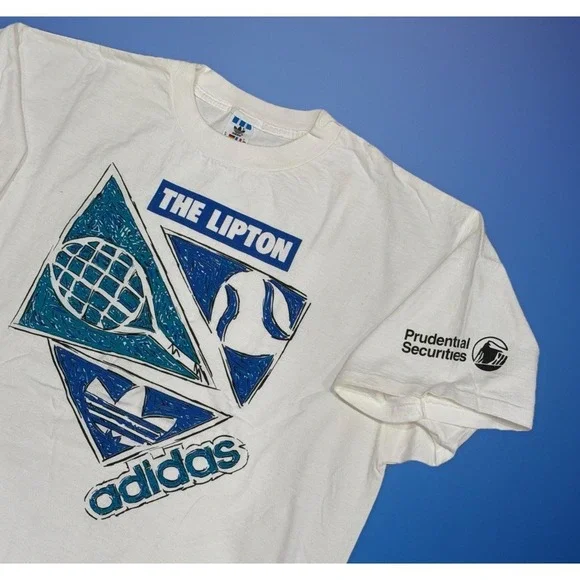 VTG 90s Adidas The Lipton International Tennis Championship Graphic Tee White XL