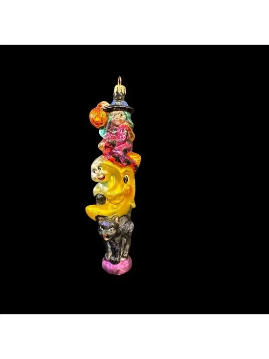 Radko Witchy Woman Halloween Ornament Glass Witch Cat Moon Pumpkin 7