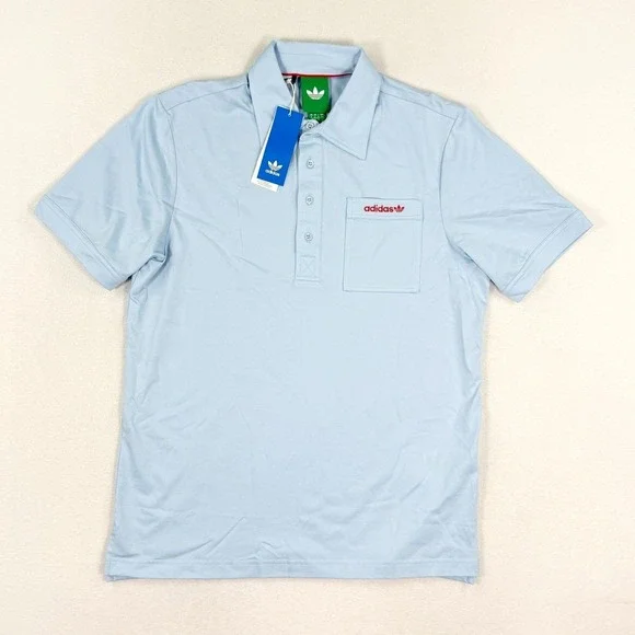 Adidas Originals Trefoil Polo Pocket Golf Shirt 2XL Men Blue Sky/Red JI9112, NEW