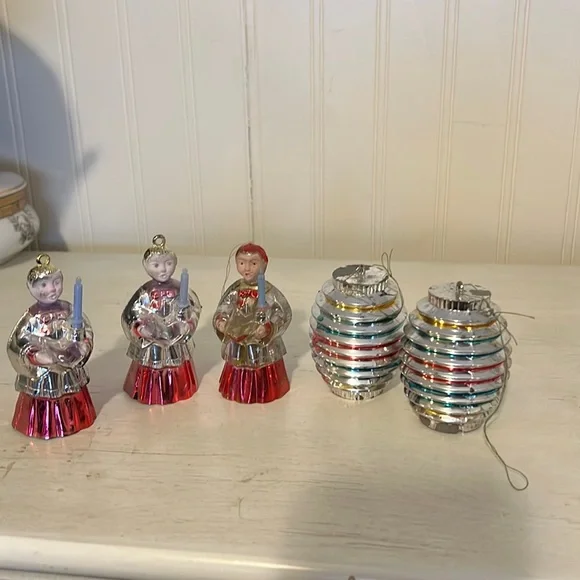 Vintage Christmas choir and ball ornaments hard plastic light covers