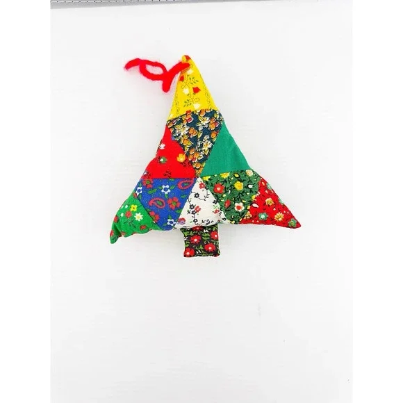 Vintage 1970's Plush Patchwork Quilt Christmas Tree Ornament