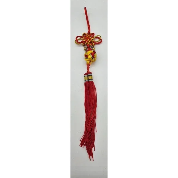 Chinese Knot Tassel Ornament Red Gold‎ Bells Lunar New Year Good Luck Charm 11in