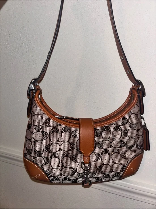 Coach Beige & Brown Signature Jacquard Shoulder Bag