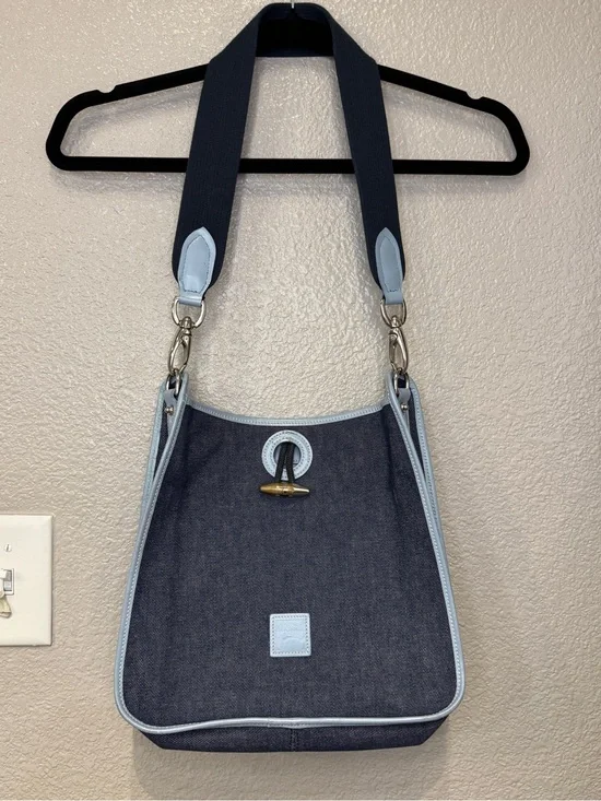Vintage 2000 Dooney & Bourke Tall Slim Feedbag Denim Shoulder Bag Y2K