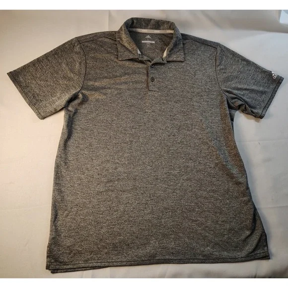 Adidas Golf Mens Sz L Gray Heathered Short Sleeve Performance Polo Shirt RN88387