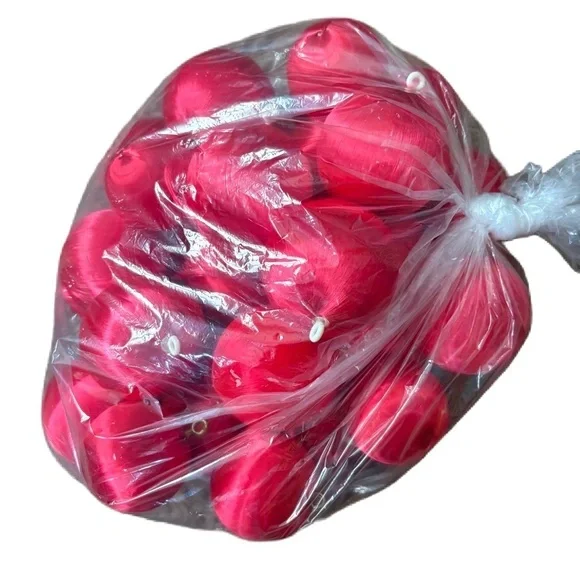 Vintage Red Satin Nylon Wrapped Red Ball Ornament Lot Bundle Christmas