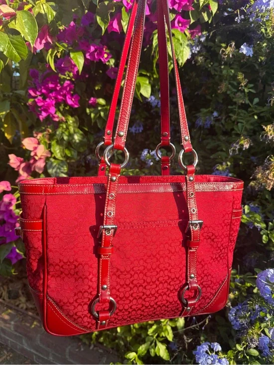 Coach Red Signature C Monogram Tote Shoulder Bag