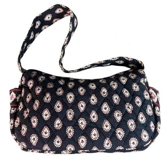 Vintage Vera Bradley Navy Paisley Quilted Cotton Shoulder Bag Mini Hobo Purse