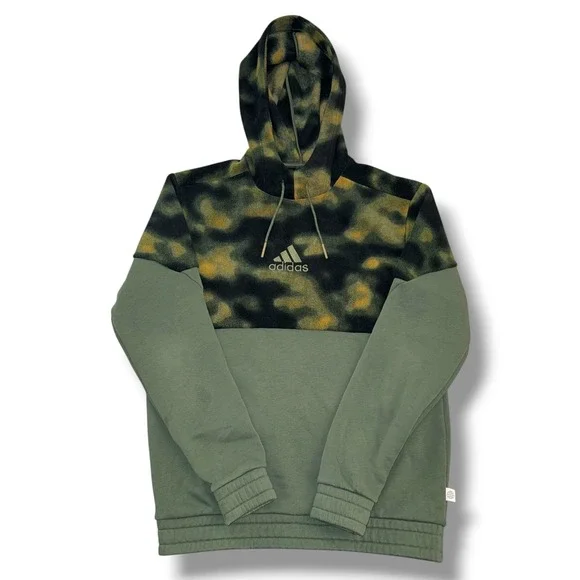 Adidas Hoodie Mens Medium Green Camo Fleece Colorblock Pullover Embroidered Logo