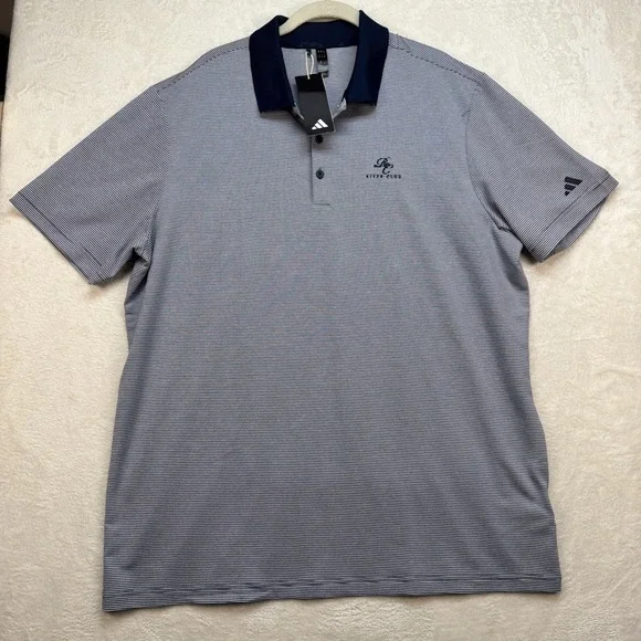 Adidas Golf Polo Shirt Mens XL Blue Striped Performance River Club Logo‎
