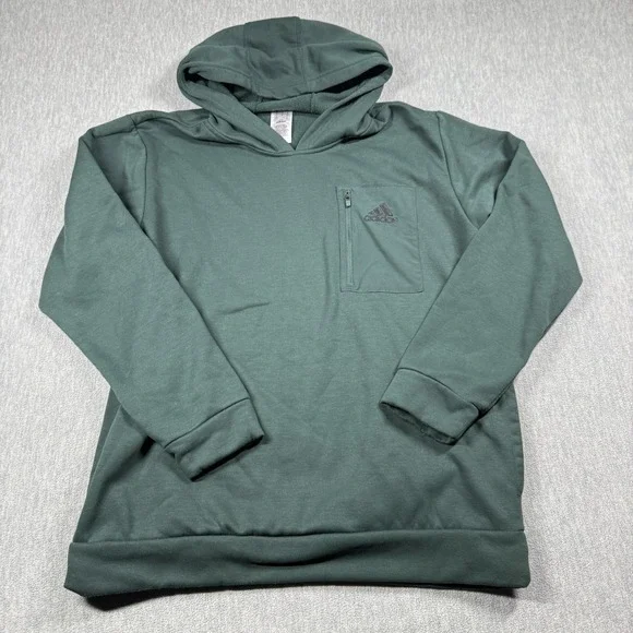 Adidas Hoodie Mens XL Green Pullover Fleece Hooded Sweatshirt Zipper Chest Pocke
