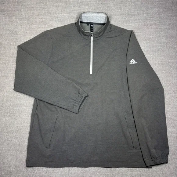 Adidas Club Wind‎ Golf Jacket Large Gray Stripe Quarter Zip Pullover Windbreaker