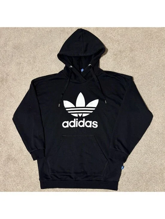 Adidas Originals Men's L Trefoil Hoodie Sweatshirt Black Fleece Pullover BP9482