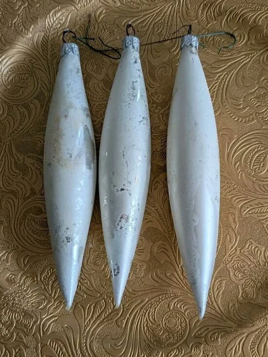 3 Vintage Austria Mercury Glass Teardrop Icicle Ornaments