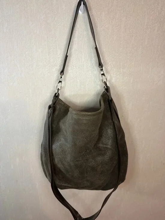 Rough & Tumble Maine Large Suede Leather Hobo Shoulder Bag Brown Convertible