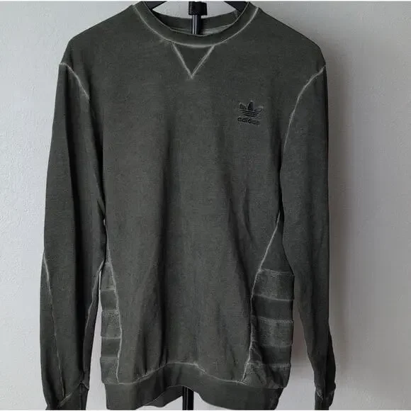 adidas dark olive Cotton Crewneck Pullover grunge Men's Long‎ Sleeve Size M