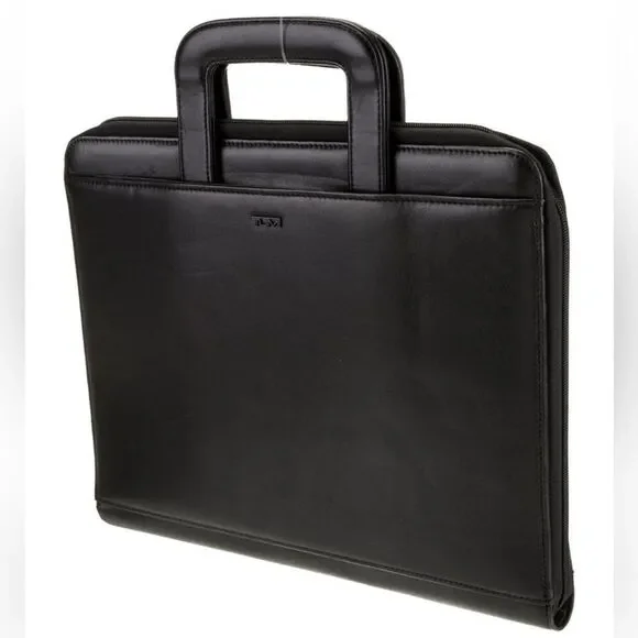 Tumi executive black leather portfolio case with pull out handles