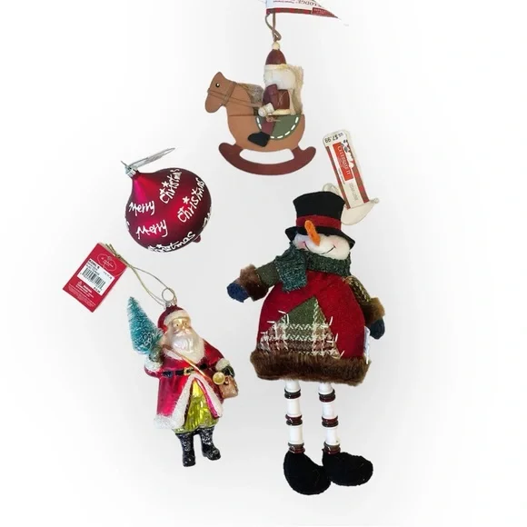 Lot of 4 Christmas Tree Ornaments Snowman, Santa, Toy Soldier, Orb