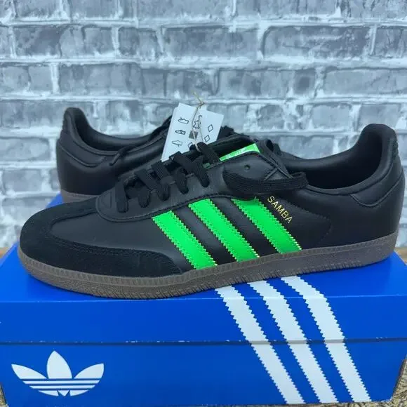 Adidas Samba OG Black Screaming Green Gum Sneakers JR0911 Mens Size 11 New