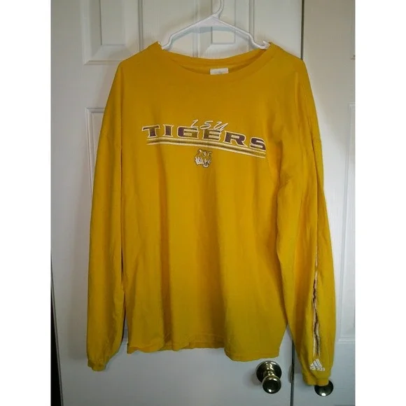 Vintage Adidas LSU Tigers Long Sleeve Graphic‎ Tee Shirt Collegiate Gold XL