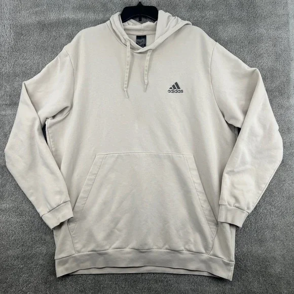Adidas Logo Mens‎ Essentials Fleece Hoodie 2XL Cream Pullover Sweatshirt