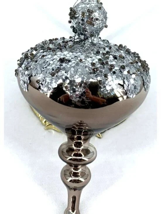 Blown Glass Finial Drop Christmas Ornament Silver 7