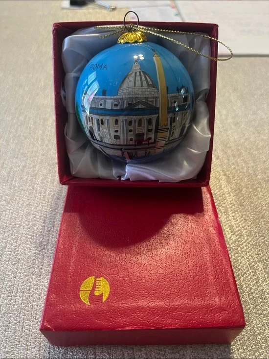 Roma Hand-Painted Glass Ornament - Blue in Box
