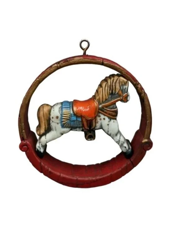 Hallmark Vtg Lithograph Rocking Horse Hoop Christmas Retro Ornament