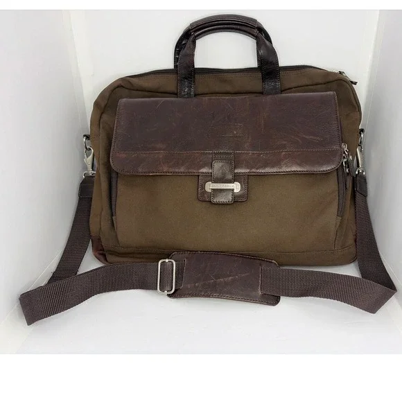 Cutter & Buck Canvas Leather‎ Briefcase Messenger Bag Brown 9850-08CC Mens