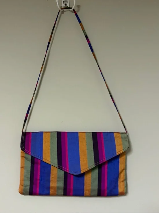 Vintage Y2K Multicolor Woven Envelope Shoulder Bag Clutch Bag Thai Stripes EUC