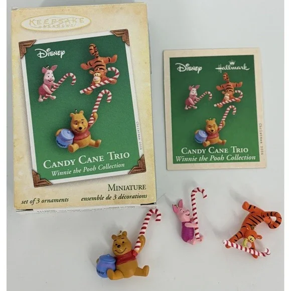 Hallmark Winnie the Pooh Collection Candy Cane Trio Miniature Keepsake Ornament
