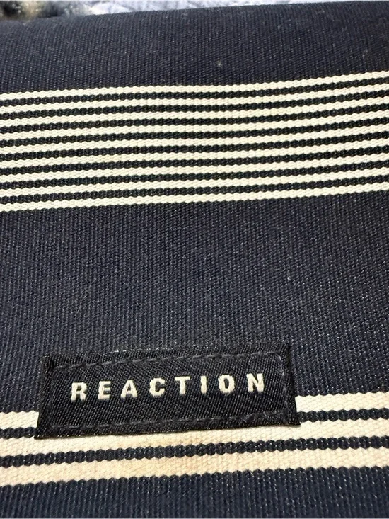 Reaction Navy Cream Striped Canvas Shoulder Bag Tan Strap Preppy Nautical NWOT