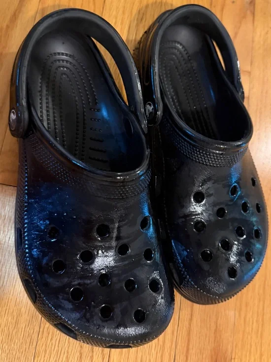 CROCS Kids Patent Black Slip-On Clogs with Heel Strap