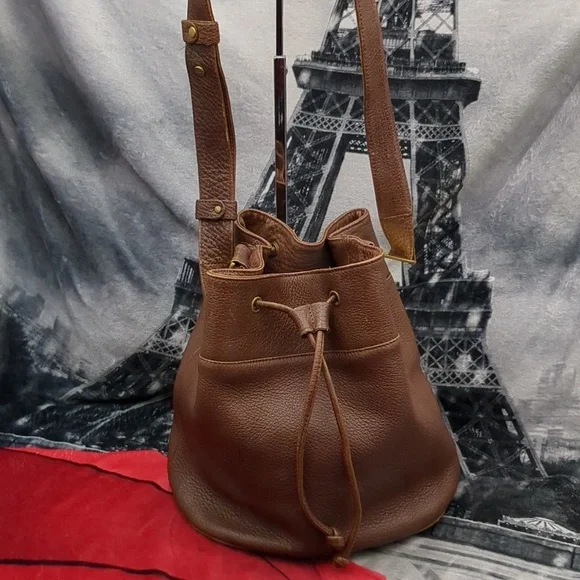 Donna Karen brown leather drawstring purse