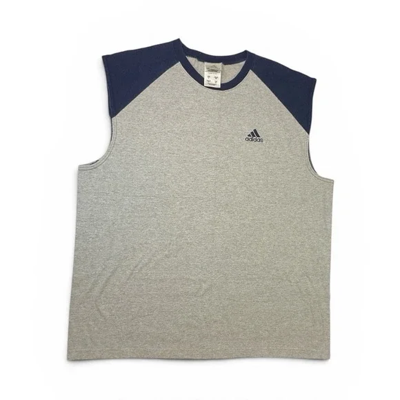 Vintage Adidas Sleeveless Shirt Mens Size XL Grey Navy Blue Raglan