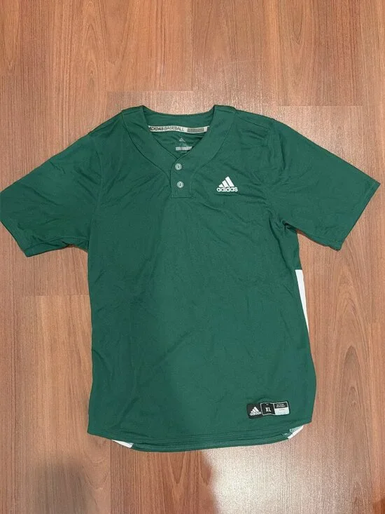 Adidas Baseball Men’s XL Green Short Sleeve 2-Button Jersey Shirt
