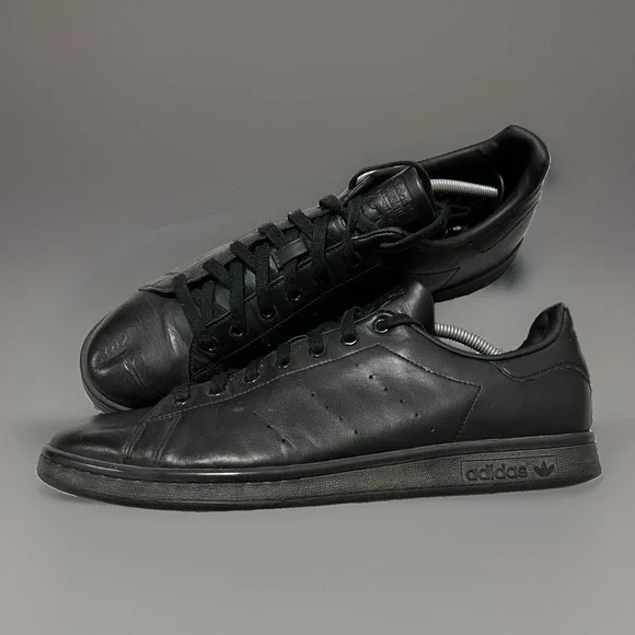 Adidas Stan Smith Mens Triple Black Lace Up Prime Comfort Low Sneaker Shoes 13