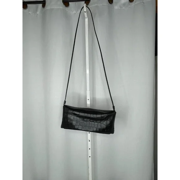 Staud Felix Shoulder Bag Womens Small Black Excellent Croc Embossed Leather