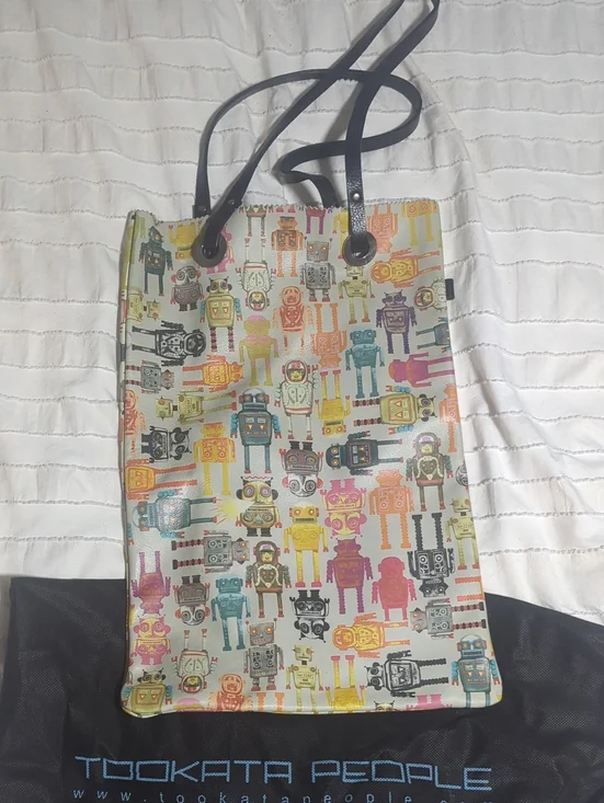 Multicolor Robot Print Tote Bag
